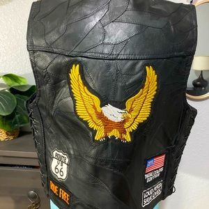 Diamond plate buffalo leather biker vest, medium